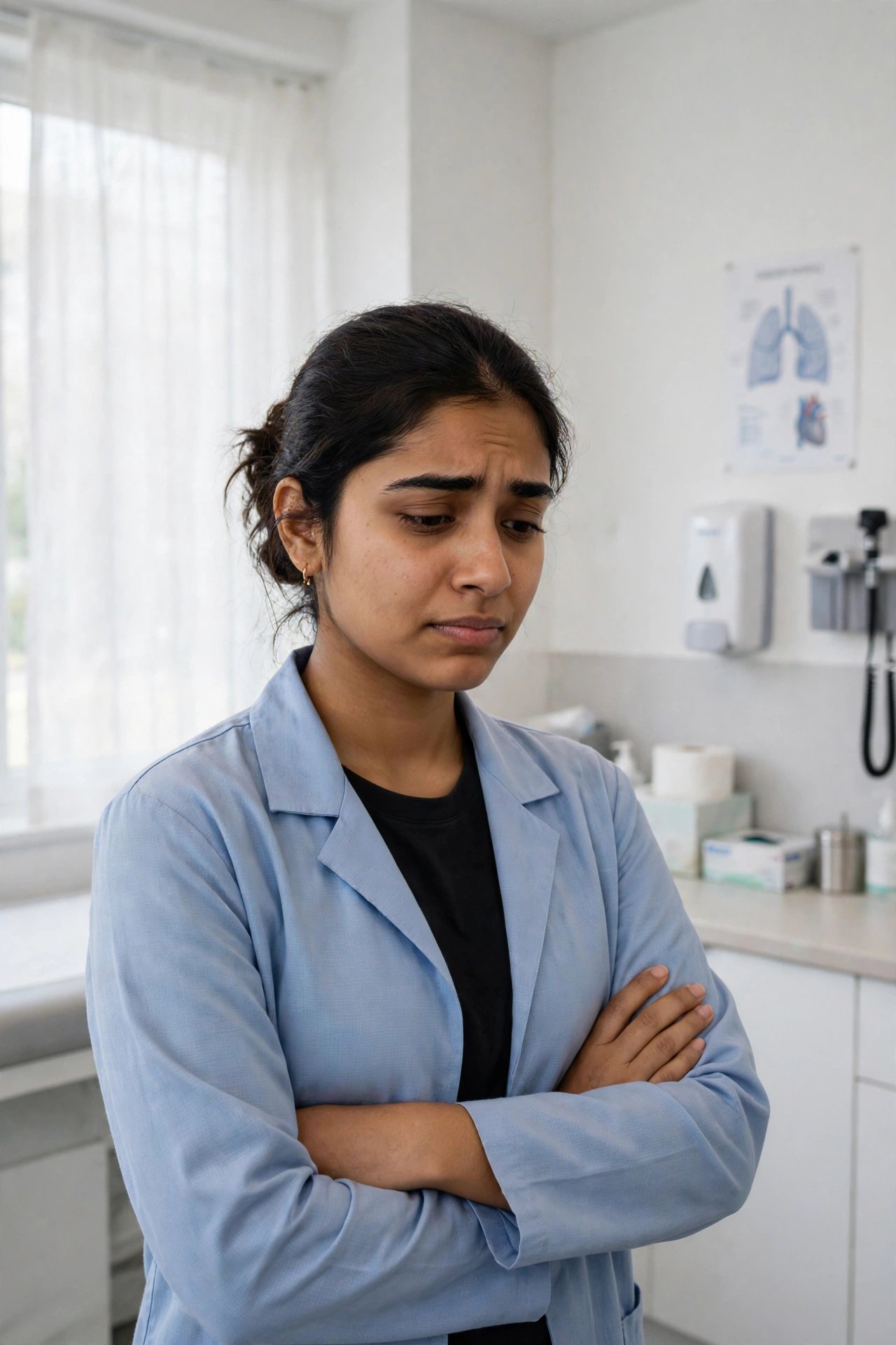 Woman worried and anxious before treatment